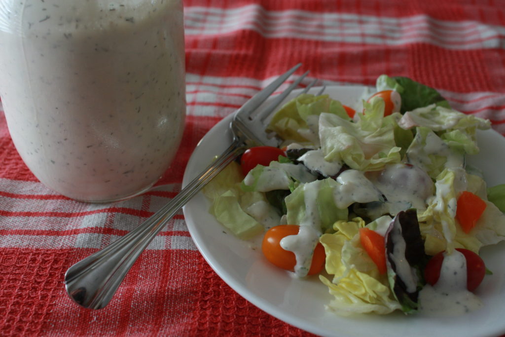 Ranch dressing without mayo on a salad. 