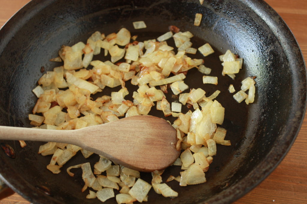 Caramelizing the diced onions