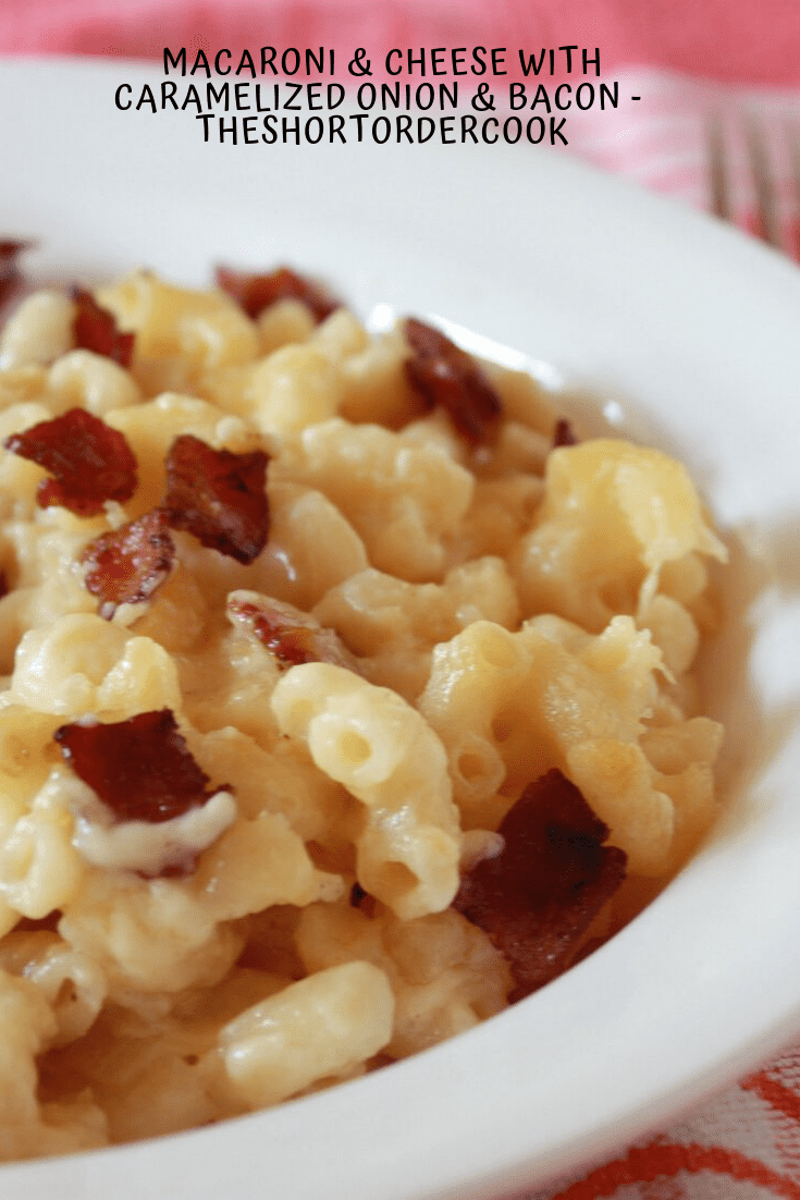 Old-Fashioned Mac & Cheese baked with bacon & onions.