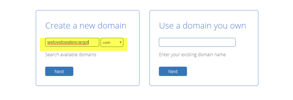 pick a domain on Bluehost