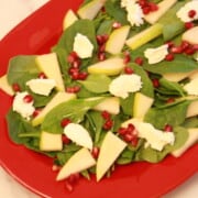 POMEGRANATE SPINACH SALAD WITH PEARS AND GOAT CHEESE