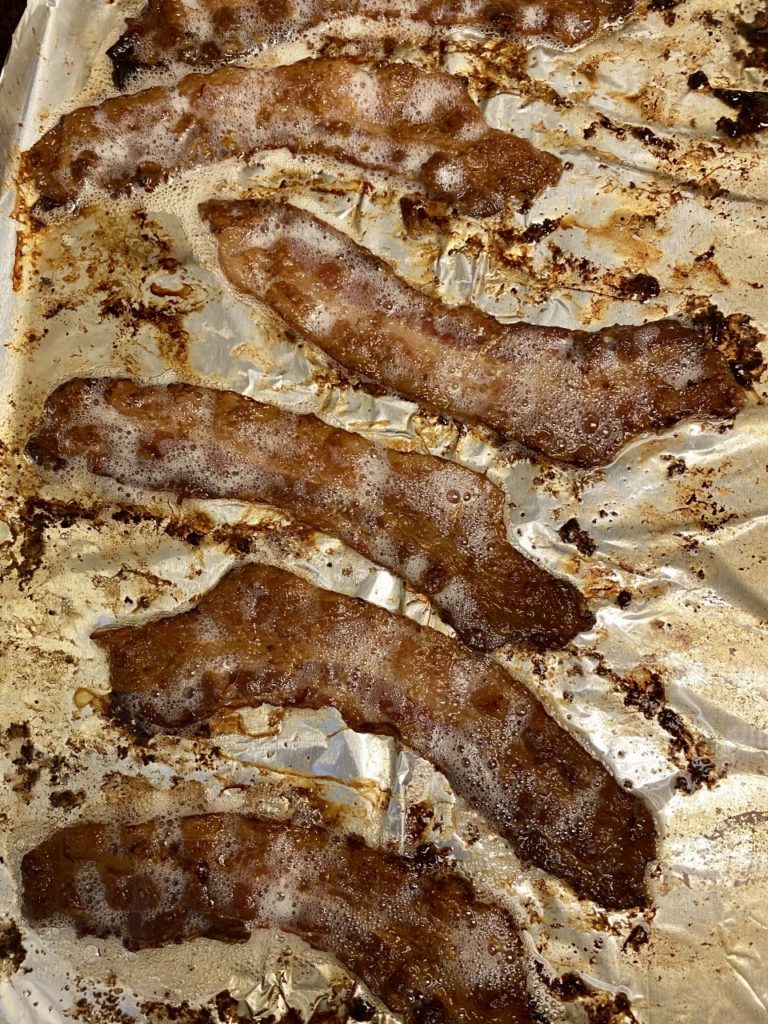 tray of crispy cooked bacon