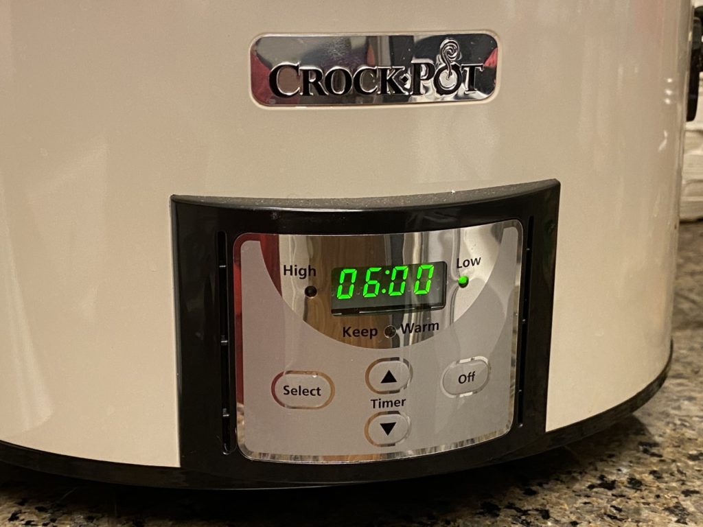 Slow Cooker set for 6 hours to cook chili. 