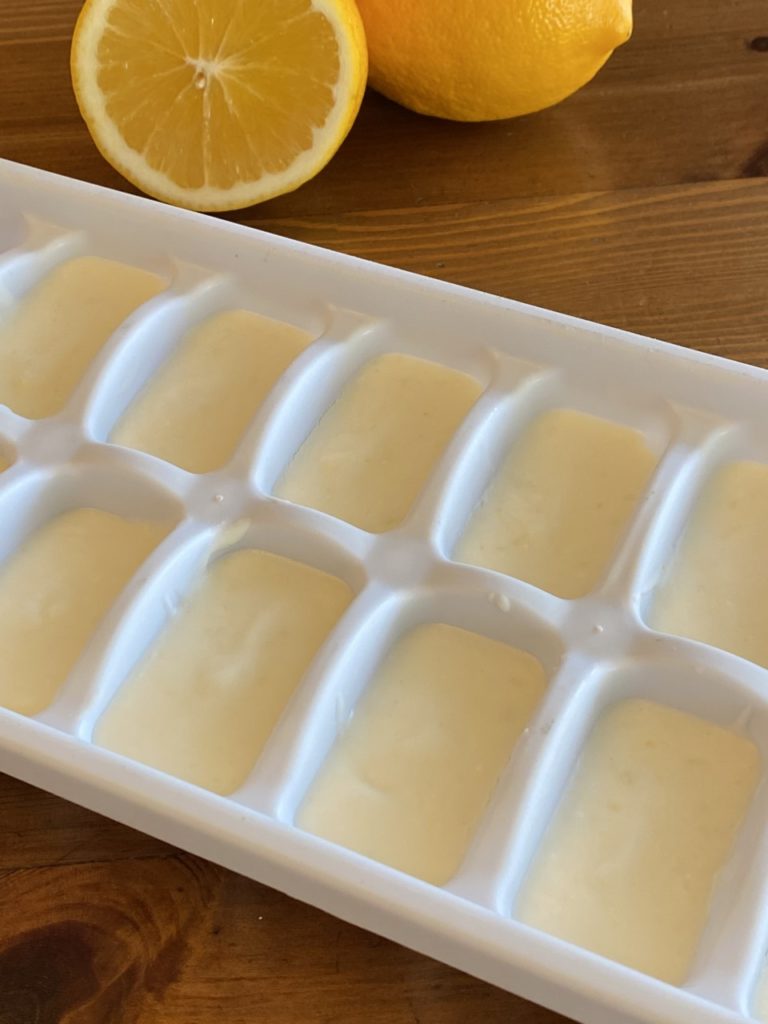 No Bake Lemon Cheesecake Fat Bomb in ice cube tray