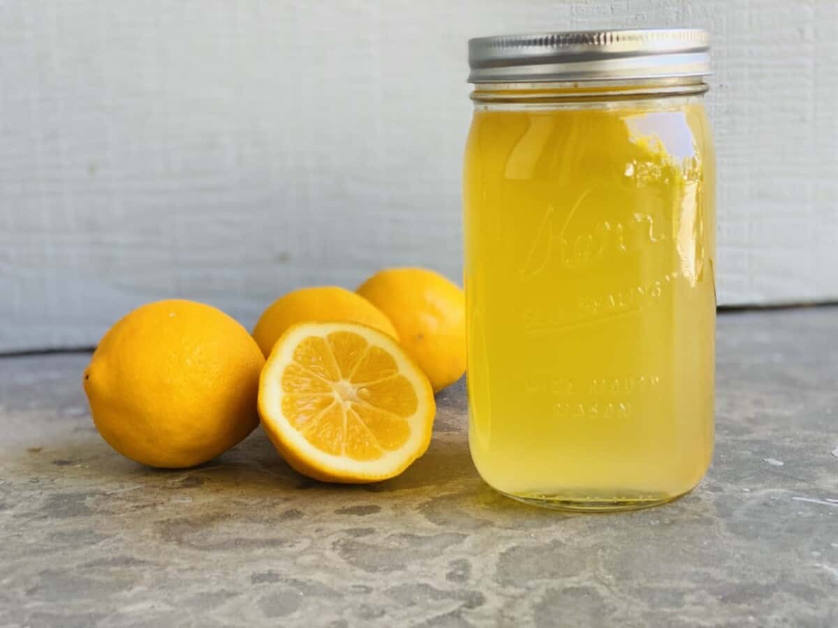 Lemonade concentrate in a mason jar.