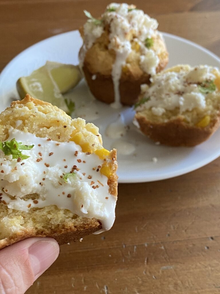 cornbread muffins with street corn toppings