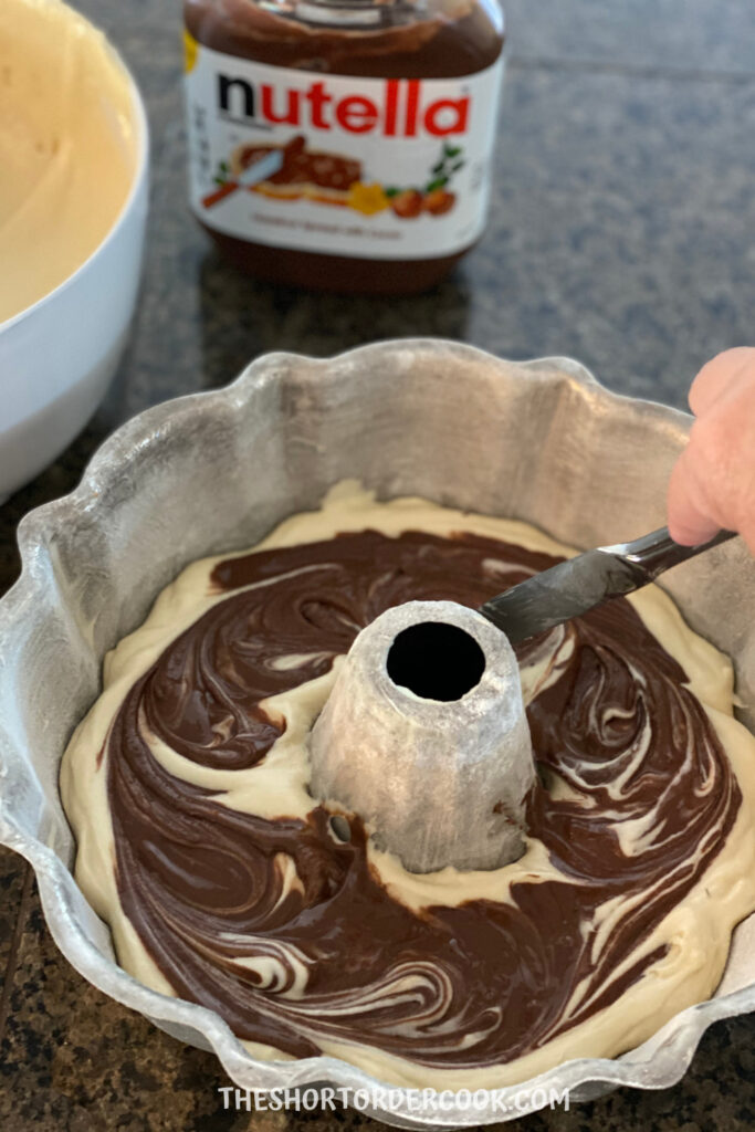 Nutella swirl step into coffee cake batter