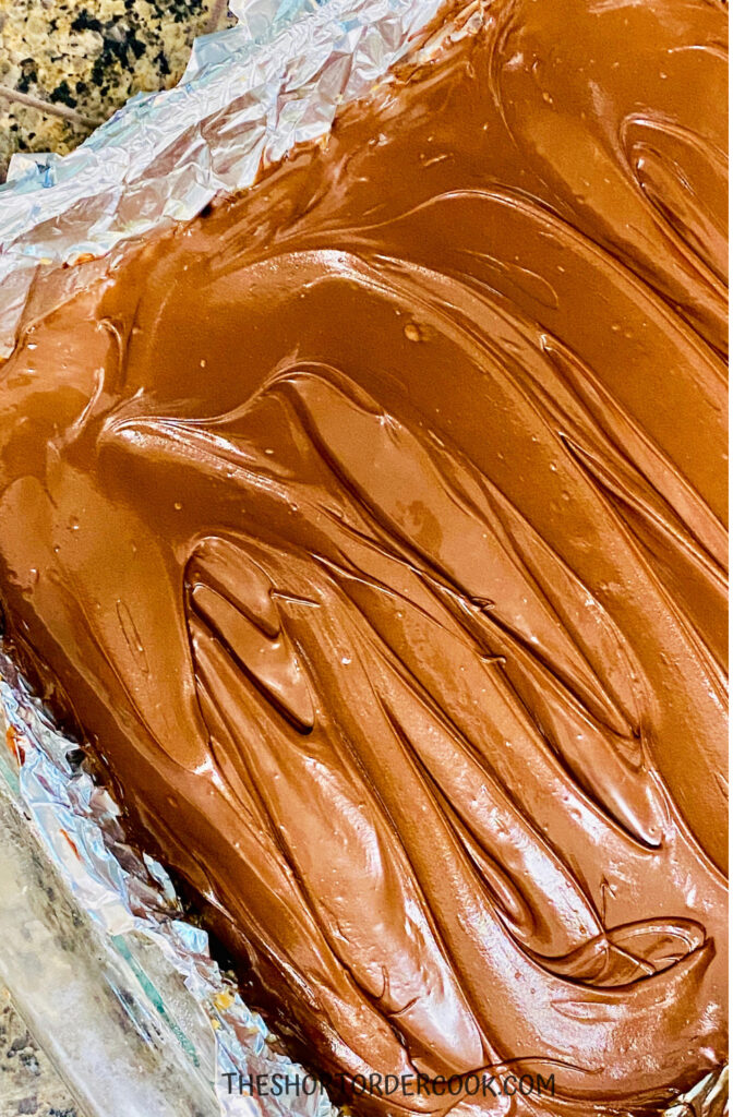 Homemade Snickers Bars top chocolate layer
