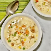 Pot Pie Soup featured overhead close up