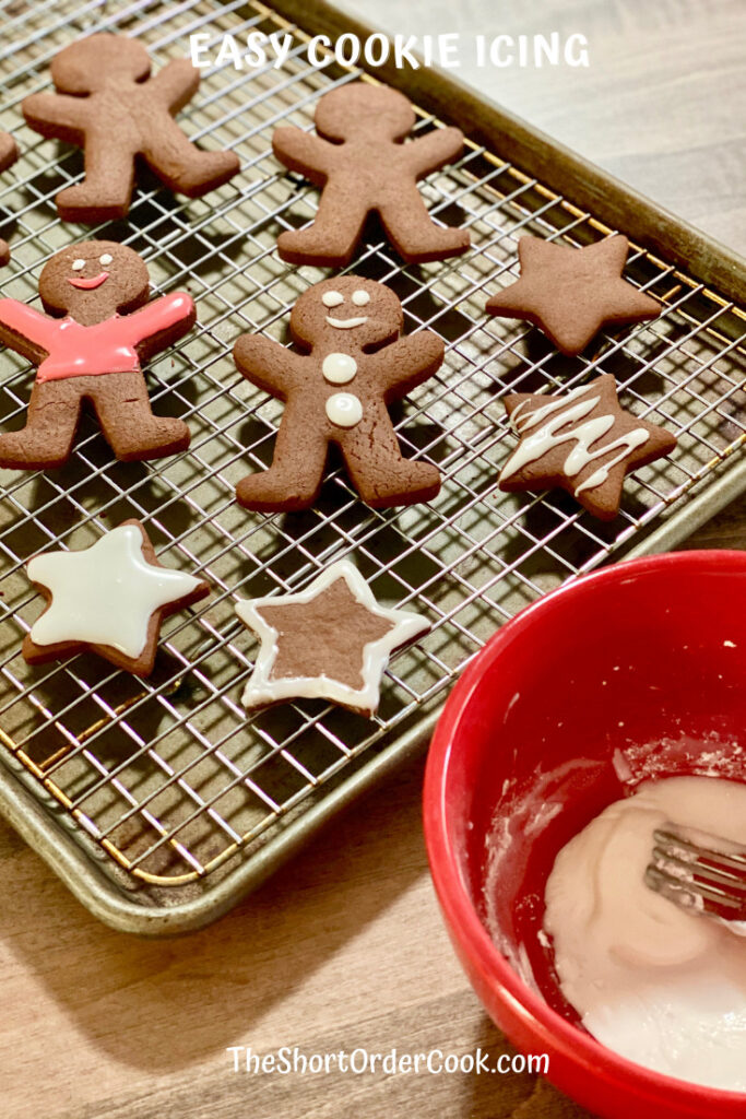 Easy Cookie Icing decorated on a cooling rack