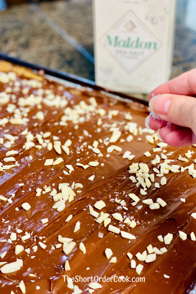 Old-fashioned Classic Toffee topped with almonds and sea salt