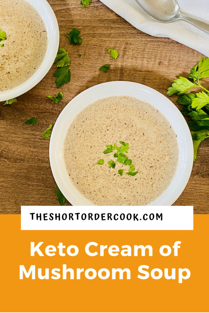 Keto Cream of Mushroom Soup served in two white bowls.