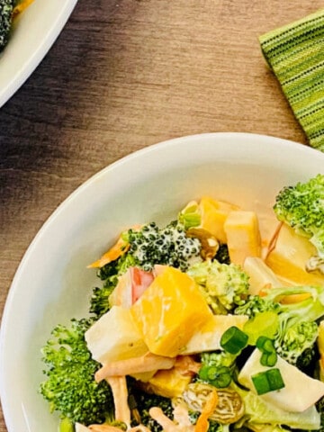 Broccoli Apple Salad with Greek Yogurt Dressing (no mayo) overhead featured