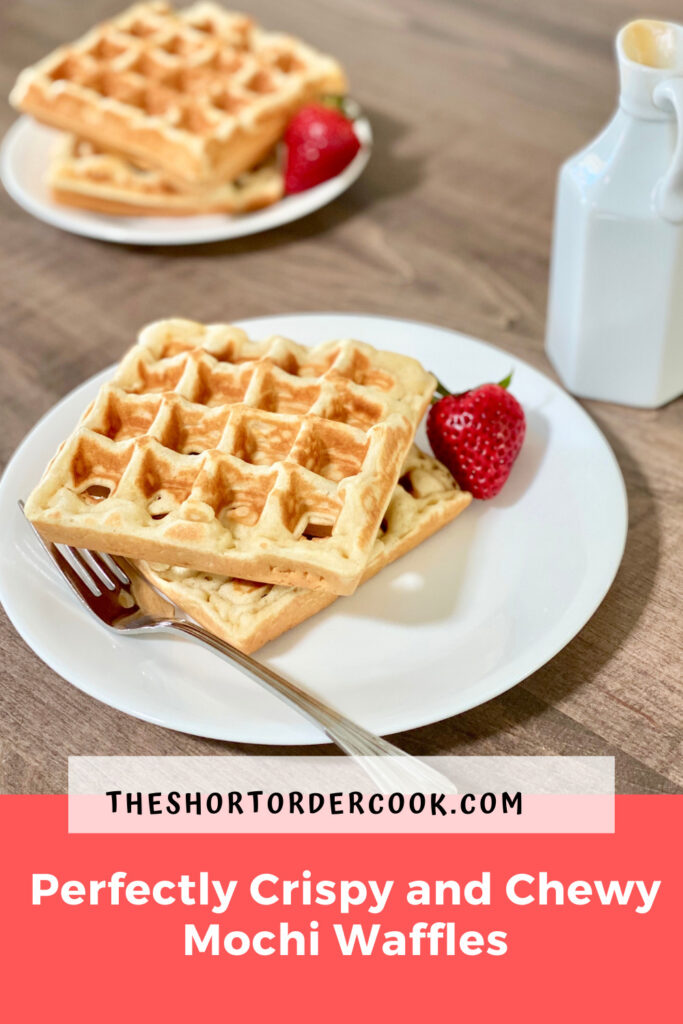 Perfectly Crispy and Chewy Mochi Waffles on a plate with a fresh berries