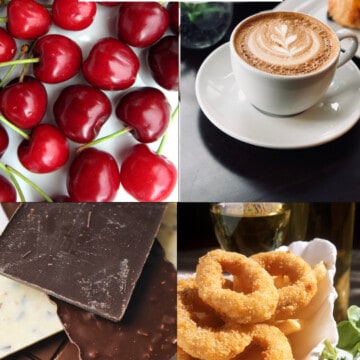 Foods That Start With C four food images chocolate calamari cherries and coffee