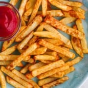 Plate of ketchup and air fryer fries