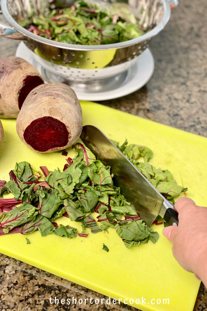 Instant Pot Steamed Whole Beets chopping and prepping