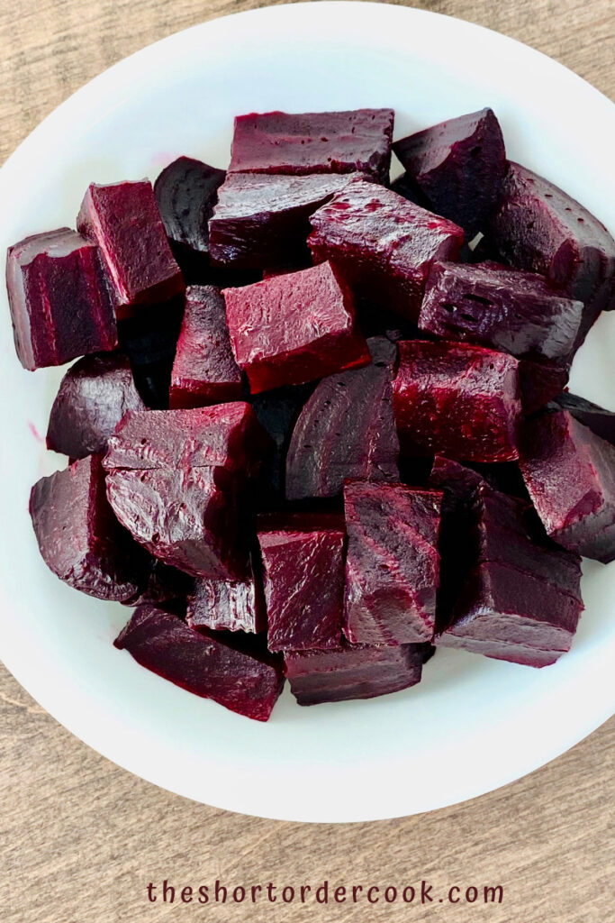 Instant Pot Steamed Whole Beets cubed in a bowl ready to eat