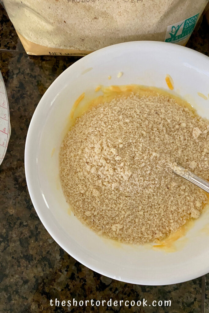 Keto Cornbread Chaffles overhead shot of almond flour in mixing bowl