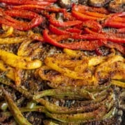 What to Serve with Fajitas Fajitas-Veggies-Sheet-Pan-5 mypureplants sheet pan tray covered with cooked peppers, onions etc