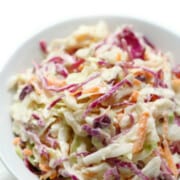 What to Serve with Lobster Classic-American-Coleslaw-Gluten-Free-Vegan-Allergy-Free-PM1 strengthandsunshine overhead shot of a mixing bowl full of coleslaw dressed and ready to serve