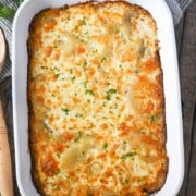 What to Serve with Meatloaf potatoes-au-gratin-5-scaled butteryourbiscuit overhead image of a casserole dish ready to eat