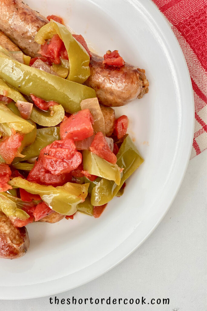 Instant Pot Italian Sausage & Peppers overhead closeup of bowl