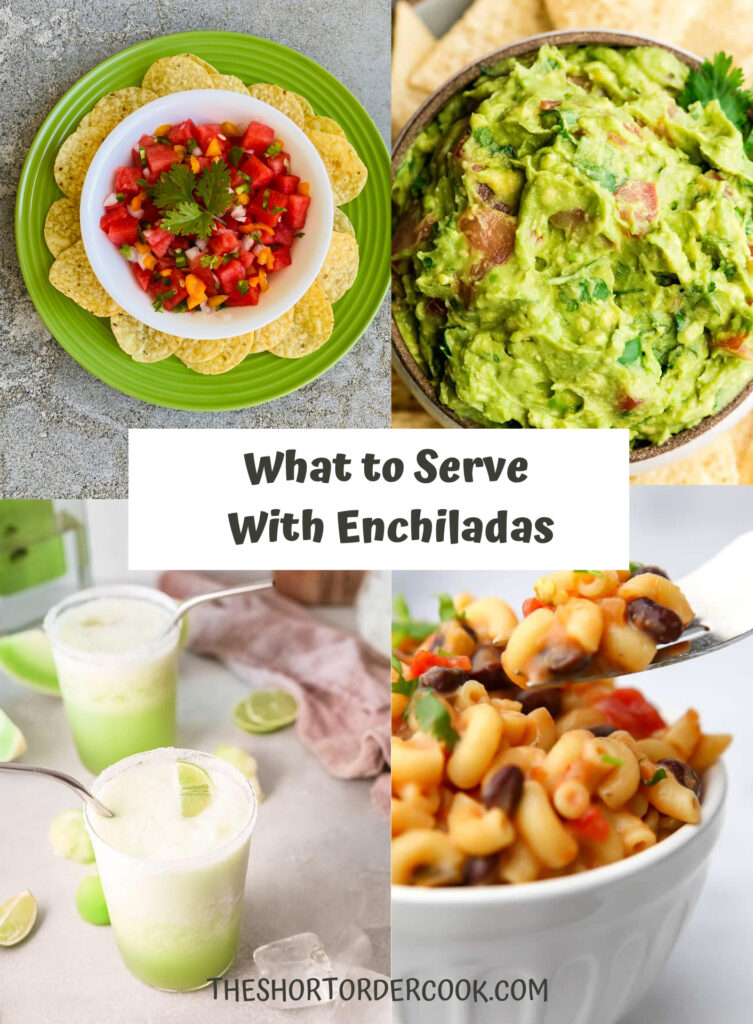 What to Serve With Enchiladas PN1 4 recipe images for guacamole, watermelon salsa, honeydew margarita and mexican vegan mac & cheese