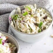 What to Serve with Sandwiches keto-coleslaw-4 cassidyscraveablecreations two bowls of keto green cabbage coleslaw with a poppyseed dressing