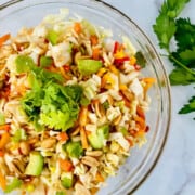 Asian Avocado Peanut Coleslaw featured closeup bowl and parsley but no serving utensils recipe card