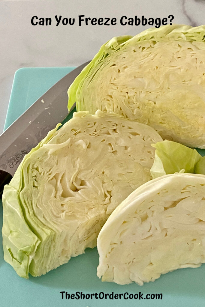 Can You Freeze Cabbage PN1 cutting board with 3 wedges cut along with a chef knife