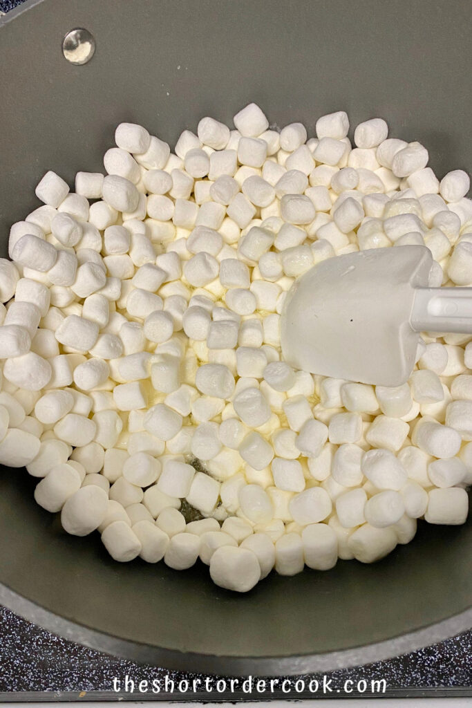 Halloween Popcorn Balls marshmallows in the pot