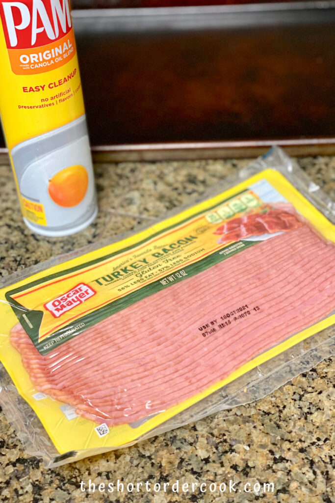 How to Cook Turkey Bacon in the Oven turkey bacon can of pam and sheet pan