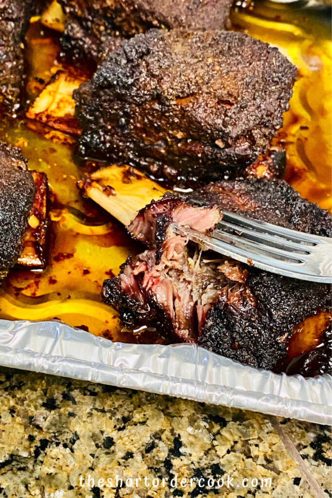 Smoked Beef Short Ribs ready in the tray and fork tender