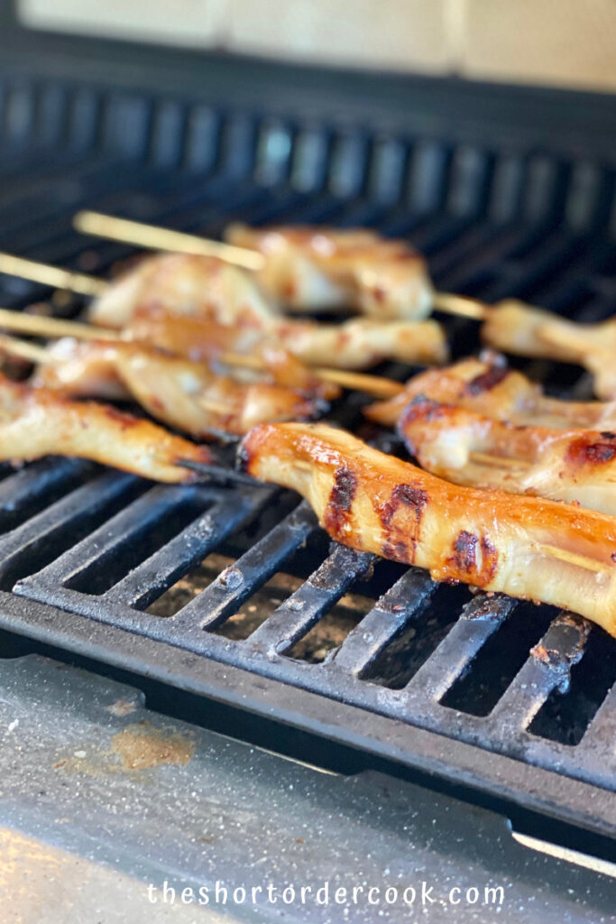 Teriyaki Chicken on a Stick on the grill cooking