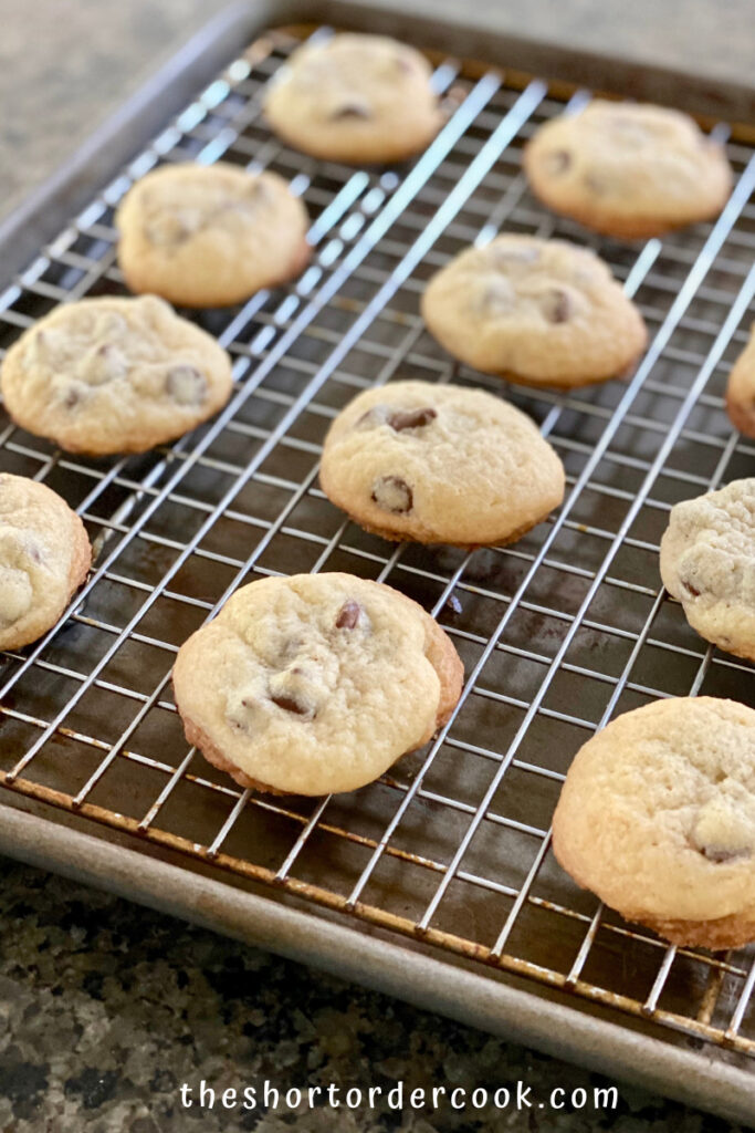 Chocolate Chip Cookies without Brown Sugar cookies cooling on a baking rack