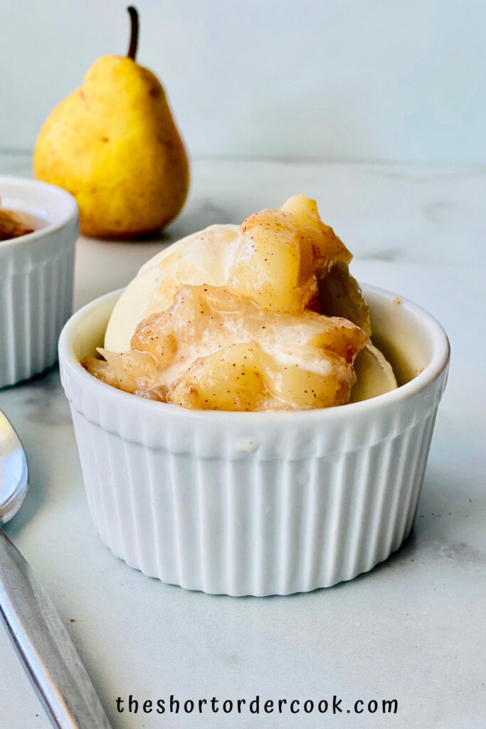 Stewed Pears as a topping on ice cream