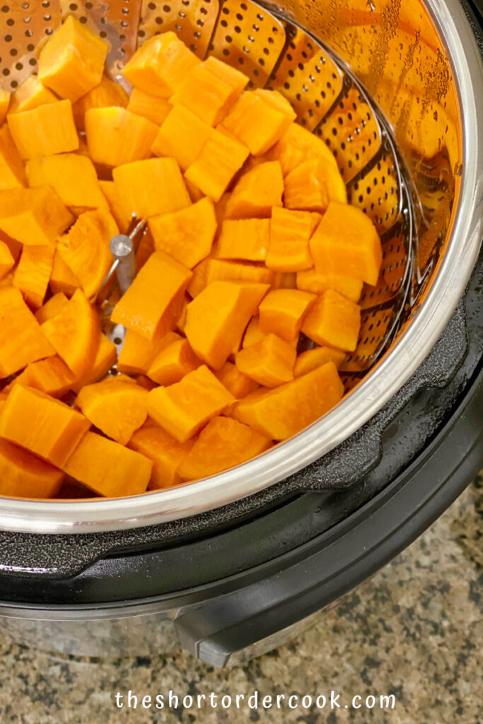 Instant Pot Cubed Sweet Potatoes Cubed cooked and ready in the pressure cooker