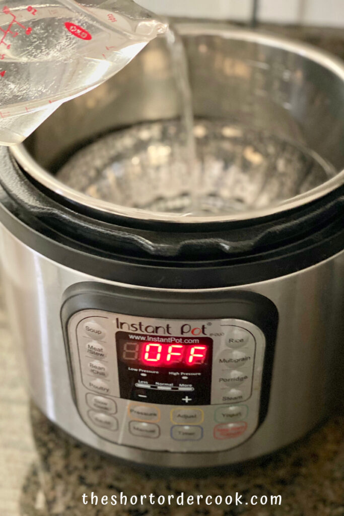 Instant Pot Cubed Sweet Potatoes add steamer basket and water to the insert
