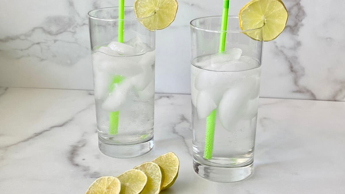 Texas Ranch Water two glasses with lime wedges.