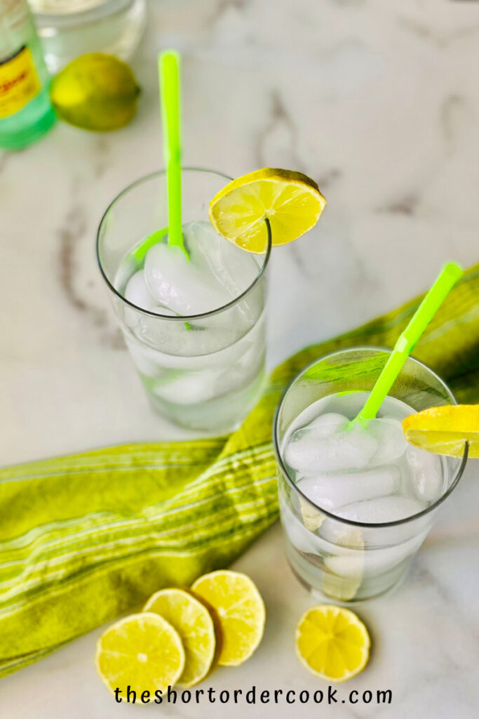 Texas Ranch Water ready to drink with tequila and topo chico in the background