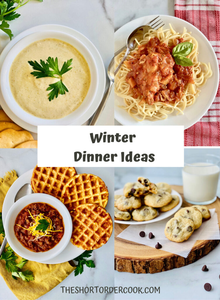 Winter Dinner Ideas PN1 4 recipeimages for chicken cacciatore cream of celery soup beef chili and chocolate chip cookies