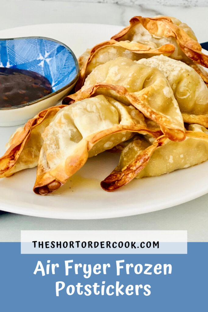 Air Fryer Frozen Potstickers PIN plated with dipping sauce