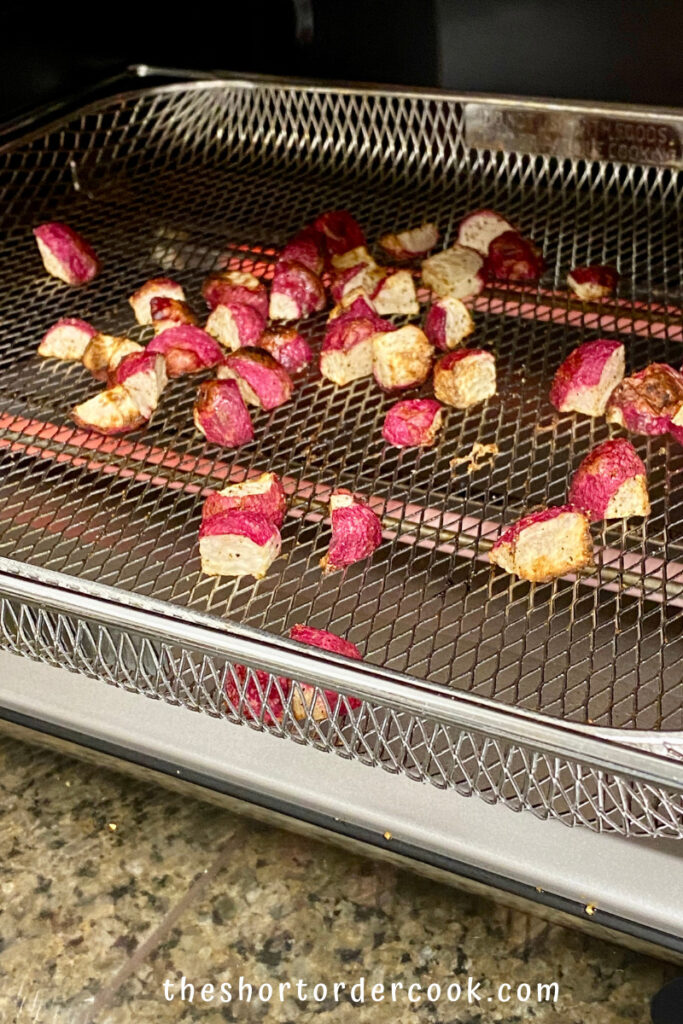 Crispy Air Fryer Keto Radishes done cooking in the air fryer basket