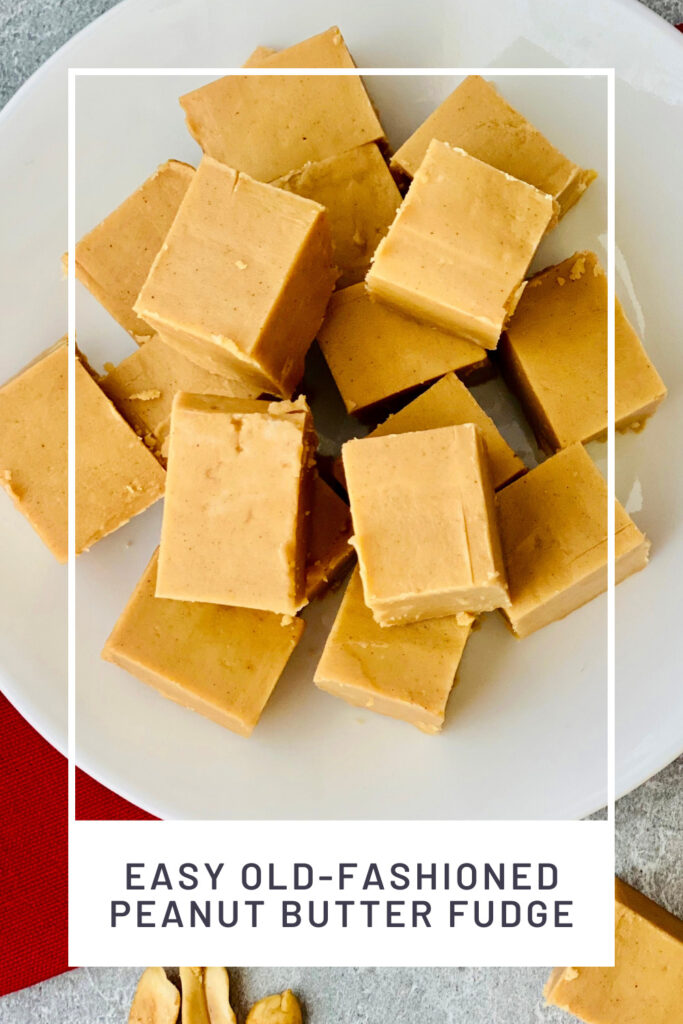 Easy Old-Fashioned Peanut Butter Fudge PINREDO overhead of aplate stacked and a red napkin