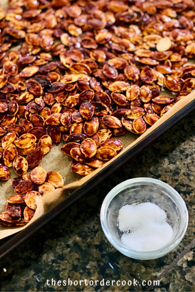 Honey Roasted Pumpkin Seeds add salt to seeds ready to eat