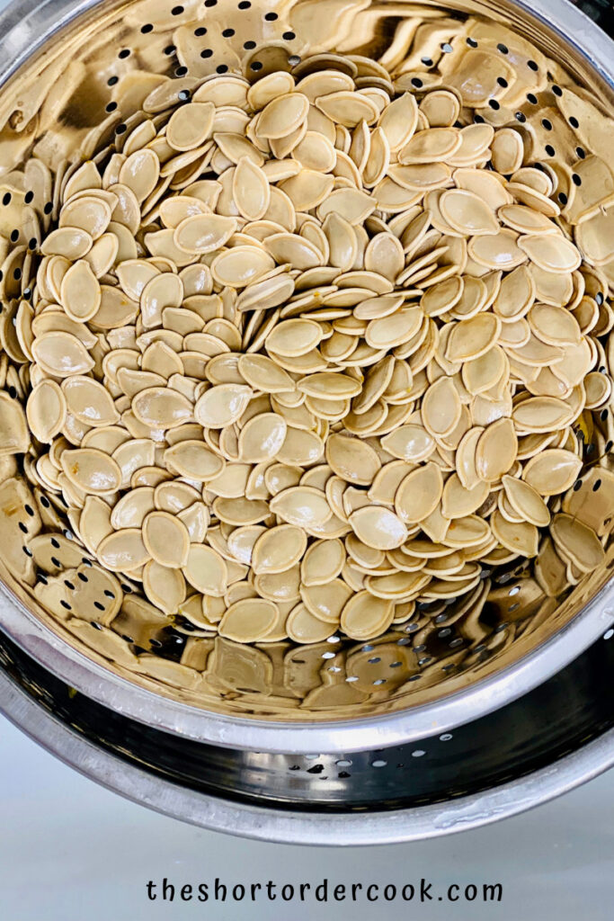 Honey Roasted Pumpkin Seeds soaked rinsed and dry in colander