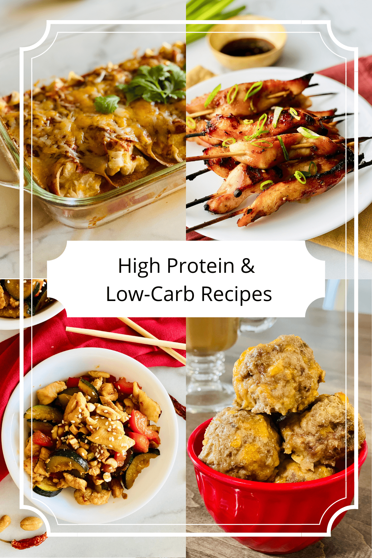 4 recipe images for keto enchiladas teriyak chicken kung pao chicken and sausage balls