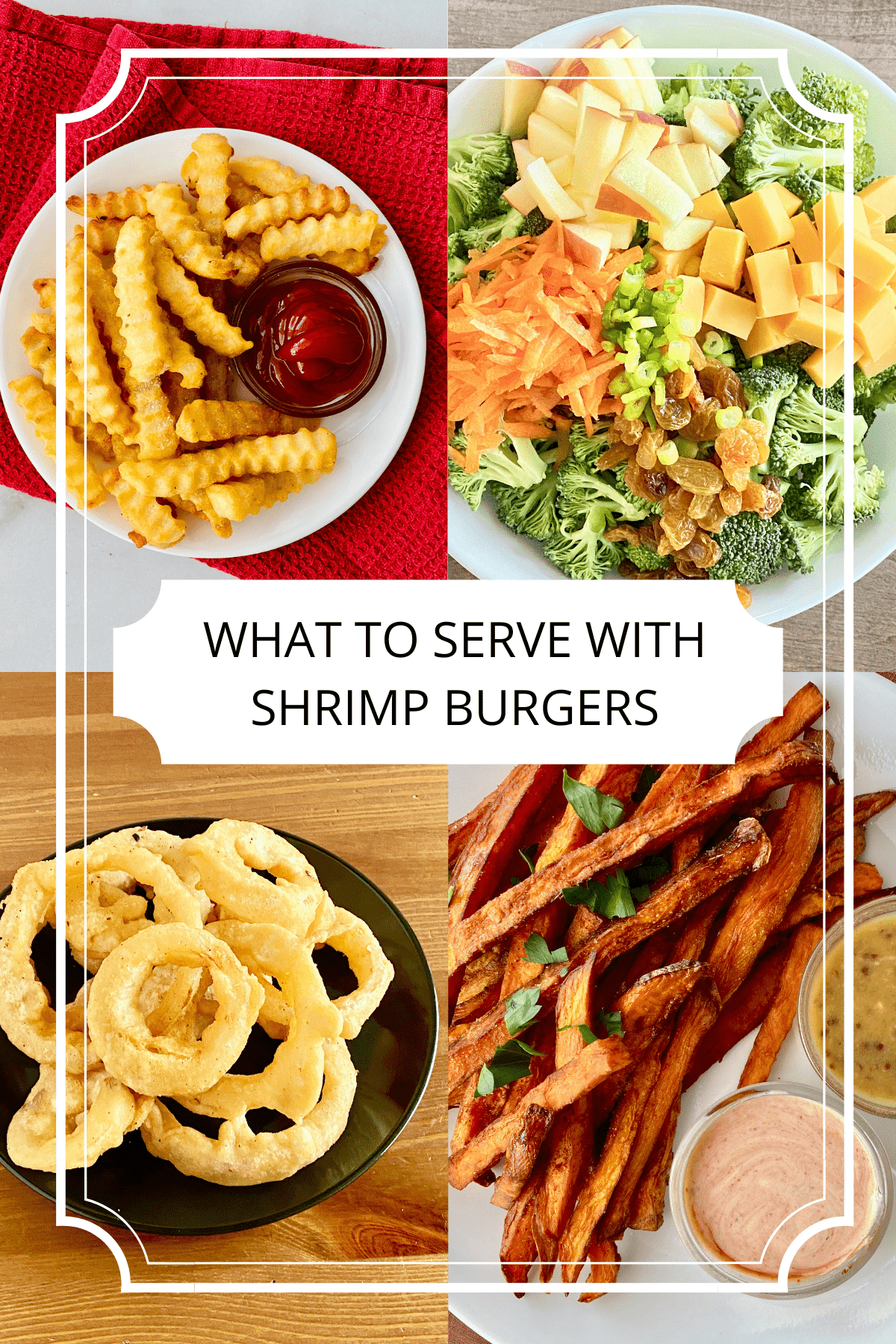 4 recipes including crinkle fries broccoli salad onion rings and sweet potato fries