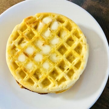 plated waffle with butter